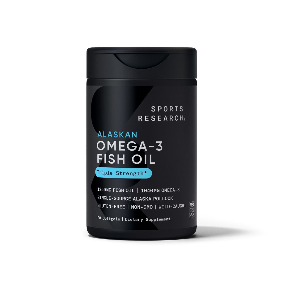 Sports Research Triple Strength Alaskan Omega-3 Fish Oil bottle, official product photo